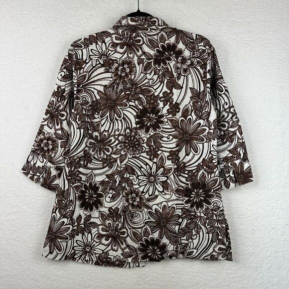 2/$30 Chicos 100% Linen Button Down Shirt Womens Size 1 M Floral Western Neutral - Picture 10 of 10